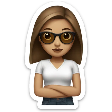 girl avatar with brown hair and white skintone with sunglasses sticker
