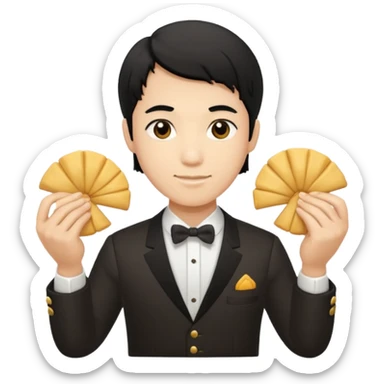ligth black hair waiter with fortune cookies sticker