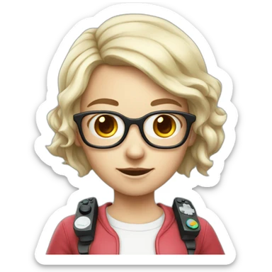 White nerd girl with gamepad  sticker