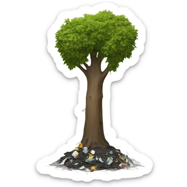 Polluted tree with trash by it's side sticker
