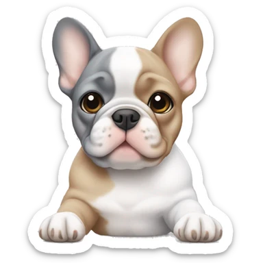 One grey frenchie and one tan frenchie with a white and tabby kitten sticker