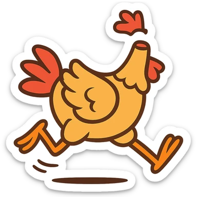headless chicken running, cartoon style, energetic sticker
