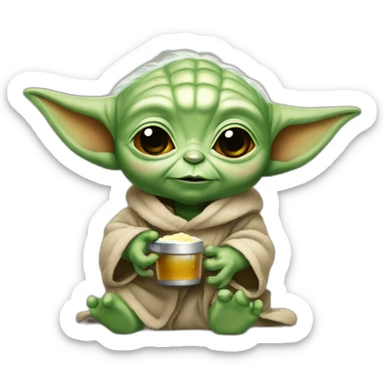 Bébé yoda avec une biére sticker