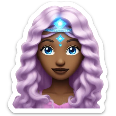 magical diva with pink andromedan skin long hair and blue eyes glowing third eye sticker