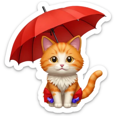 orange cat hold red umbrella sticker