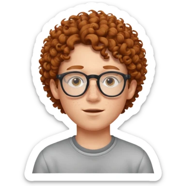 freckled boy with curly hair with glasses sticker