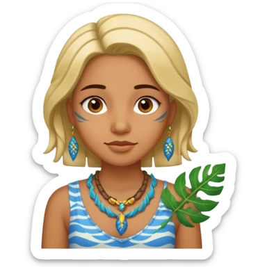 ancient girl wearing fish bone necklaces and leaf shirt sticker