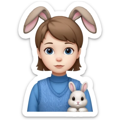 make a girl hair short and wear bunny skin pale ok and wear Sweater vests blue and make little bit a younger sticker
