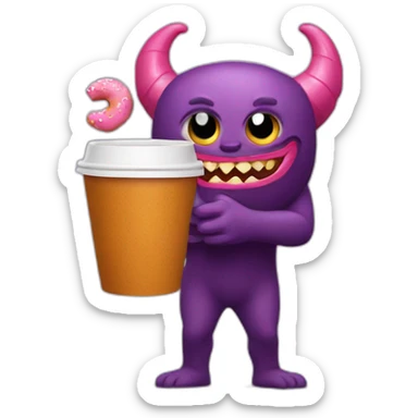 a demon holding a dunkin donuts coffee cup sticker