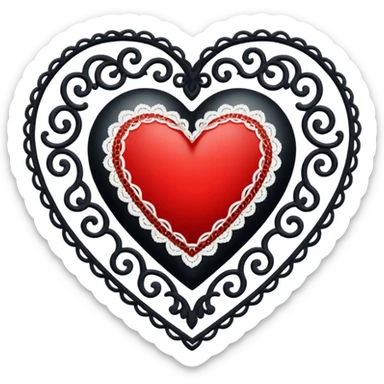 black heart with red center and white lace sticker