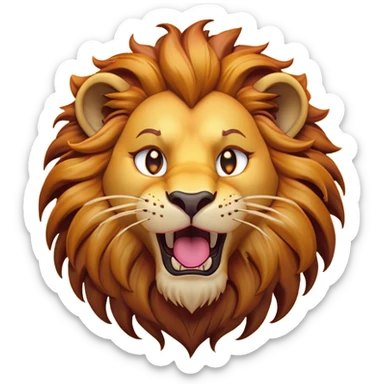 Cinematic Comical Lion Portrait Emoji, Head tilted dramatically with an exaggeratedly amused expression, featuring a striking tawny Fur with a flamboyant mane and wide, expressive amber eyes filled with playful disbelief, Simplified yet hilariously expressive features, highly detailed, glowing with a slightly sassy glow, high shine, dramatic yet playful, stylized with an air of cheeky jungle mischief, bright and endearing, soft glowing outline, capturing the essence of a spirited and over-the-top lion, so meme-worthy it feels like it could roar its way into internet fame instantly! sticker