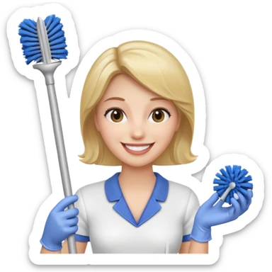 woman holding toilet brush sticker