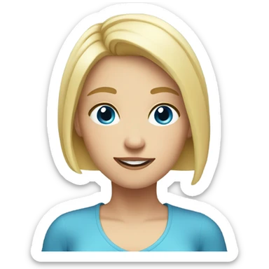blonde girl with short hair ,blue eyes,holding a phone  sticker
