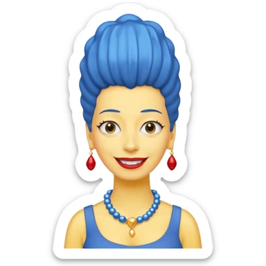 Marge Simpson, yellow skin, tall blue beehive hair, red pearl necklace sticker