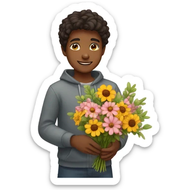 Boy giving flowers sticker