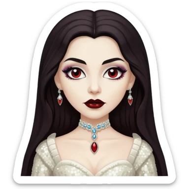 Bride of Dracula with long dark brown hair, ivory sequin outfit sticker