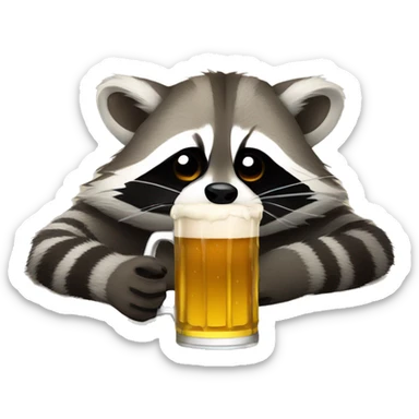 drunk raccoon lying on his back drinking beer sticker