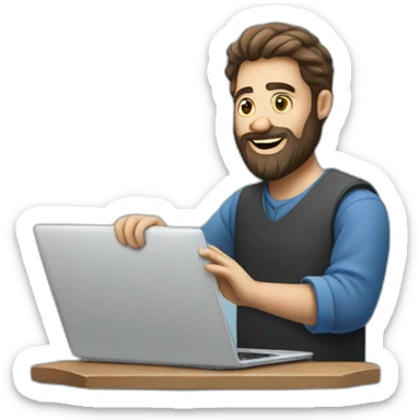 Bearded man handing over a laptop  sticker