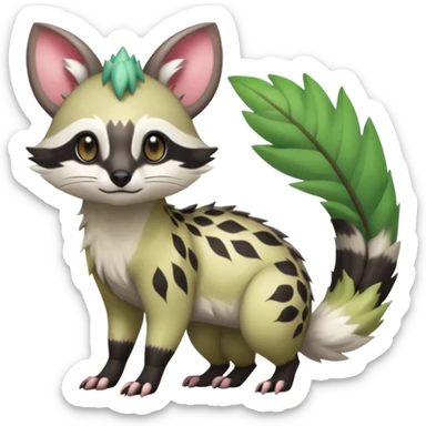 Rare realistic cool cute epic aesthetic colorful Amaura-Shaymin-Civet-Genet-species-Fakemon-hybrid-creature, with markings, full body sticker