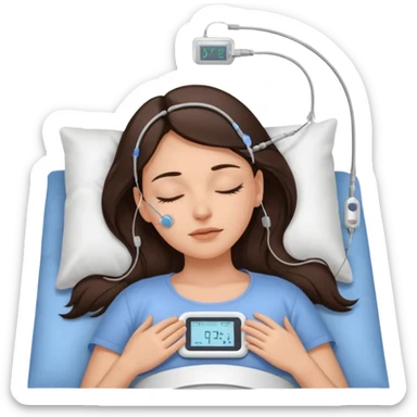 brunette woman sleeping polysomnography sleep test with electrodes attached to head sticker