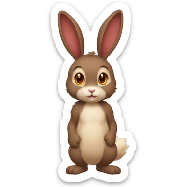 Anthro, Fur-Sona, Dark-Brown, Normal-type-Ground-type Tan-Rabbit-Fakémon with Dark-Red eyes, beige ears, beige belly, beige paws, beige feet, beige freckles, full body sticker