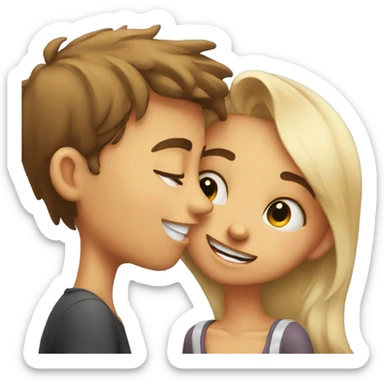 Boy kissing girl rolling her eyes and smiling sticker