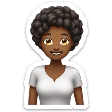 mujer con pelo negro liso de piel blanca feliz dando un corazón sticker