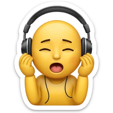 yellow emoji with headphones yawning like something is boring sticker