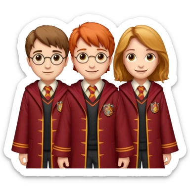 harry potter, ronald weasley and hermione granger in gryfinndor uniform sticker