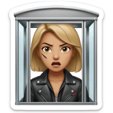 Telephone booth with angry woman inside sticker