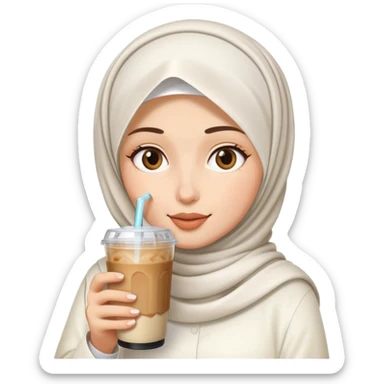 White hijab girl drinking iced coffee sticker