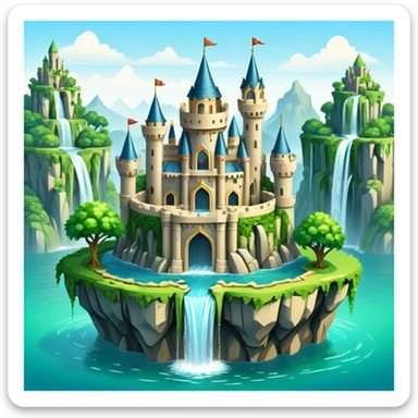 Fantasy castle on a floating island with waterfalls sticker
