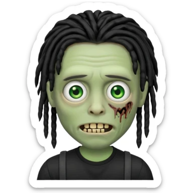 memoji iphone zombie with black dreads black tee and braces sticker