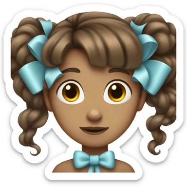 light blue bow on brown hair sticker