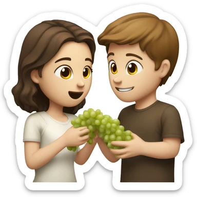 White boy with brown hair feeding grapes to white girl with brown hair sticker