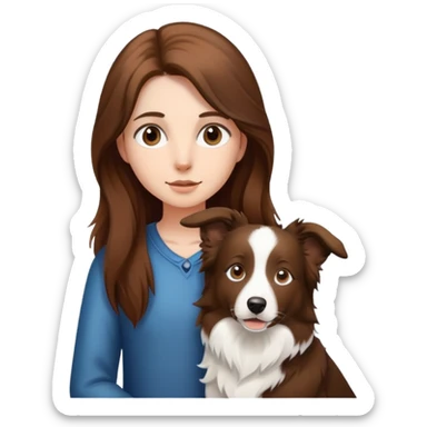 a  girl with long hair with a border collie sticker