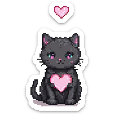 sweet black kitty with a pink heart sticker