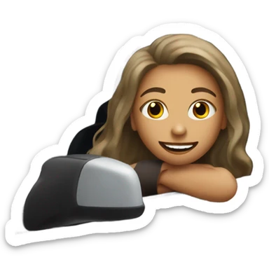 smiling girl with long hair red lips head sticking out of window of car sticker