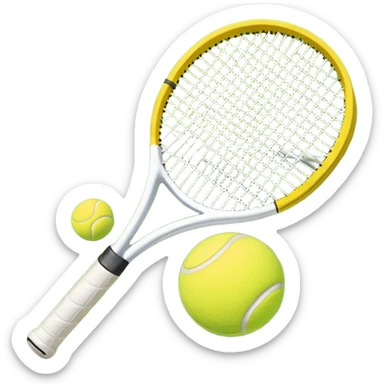A tennis racket and ball on a grass or hardcourt surface, symbolizing the sport. The racket has a sleek design with tightly strung strings, while the bright tennis ball rests nearby, capturing the essence of precision, agility, and competition. sticker