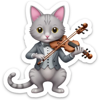 thin grey cat play violin, long full body, no tail sticker
