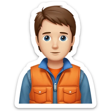 Marty McFly with orange vest and jeans sticker