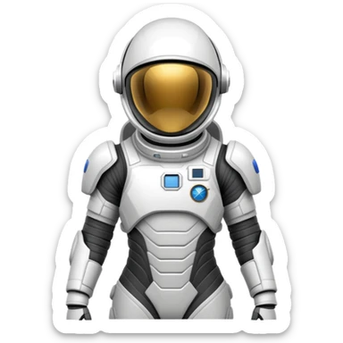 Futuristic astronaut in a high-tech spacesuit, sleek helmet with reflective visor, detailed sci-fi armor, heroic silhouette, dynamic diagonal motion lines sticker