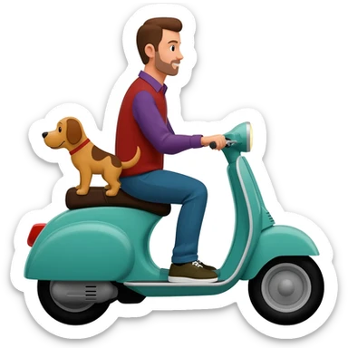 man and his pet dog riding a vespa sticker