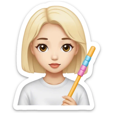 a girl kpop fan with a supportive stick sticker