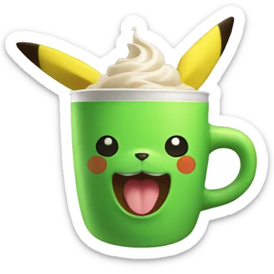 green pikachu drink coffee with laugh sticker
