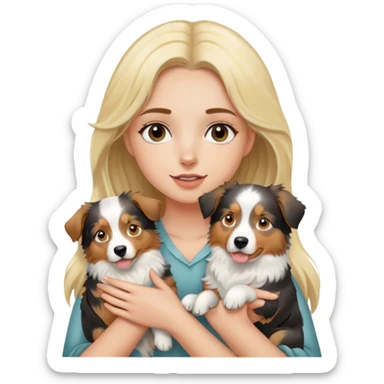 Blonde girl holding two australian shepherds sticker