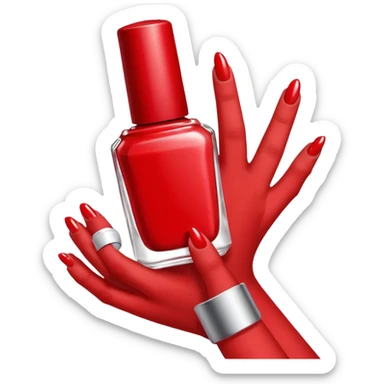 hand with painted nails and nail polish bottle sticker