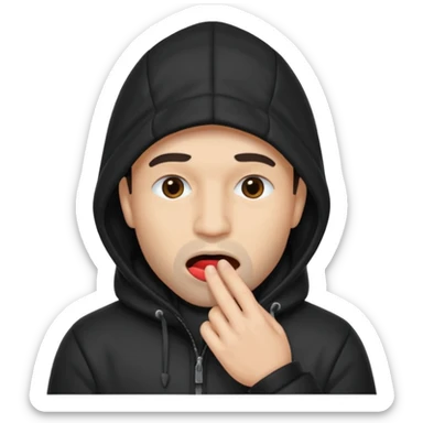 fait un homme noir avec une cagoule noir qui couvre sa tête, ses mains doivent être sur sa bouche comme si il se la cachait  sticker
