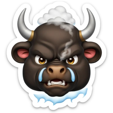 Emoji of an angry black powerful bull with steam coming out of its nose sticker
