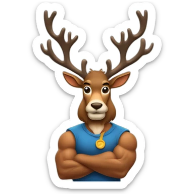 Reindeer muscular schlitz hat showing off biceps arms crossed masculine fierce sticker